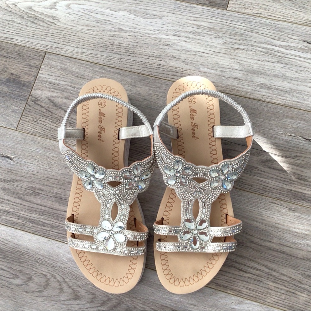 Silver Beaded Sandals